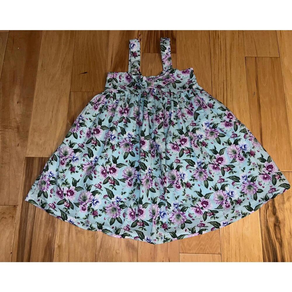 JANIE & JACK GIRLS TURQUOISE & PURPLE FLORAL DRESS SIZE 7 EXCELLENT COND LD1